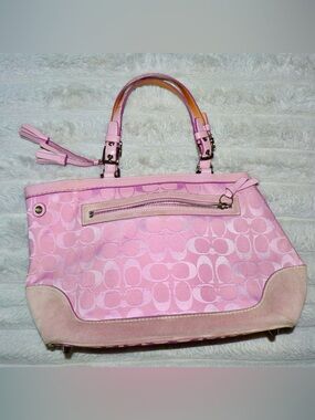 Coach Pink Signature Canvas Tote with Front Zip
